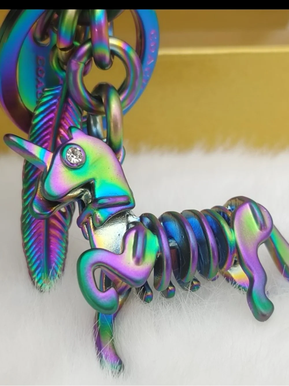 Coach, 3D, oil slick, Iridescent Unicorn, Keychain/fob  RARE!